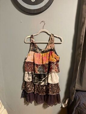 Mixed-Print Tiered Mini Dress in Multicolor